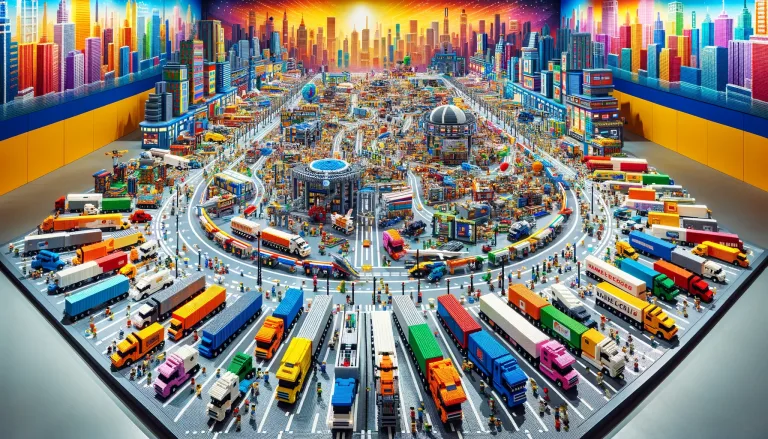 transport en logistiek evenement of beurs, gemaakt van Lego