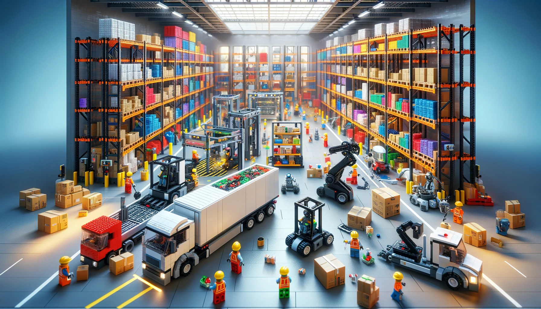 Magazijn met automatisering in Lego stijl