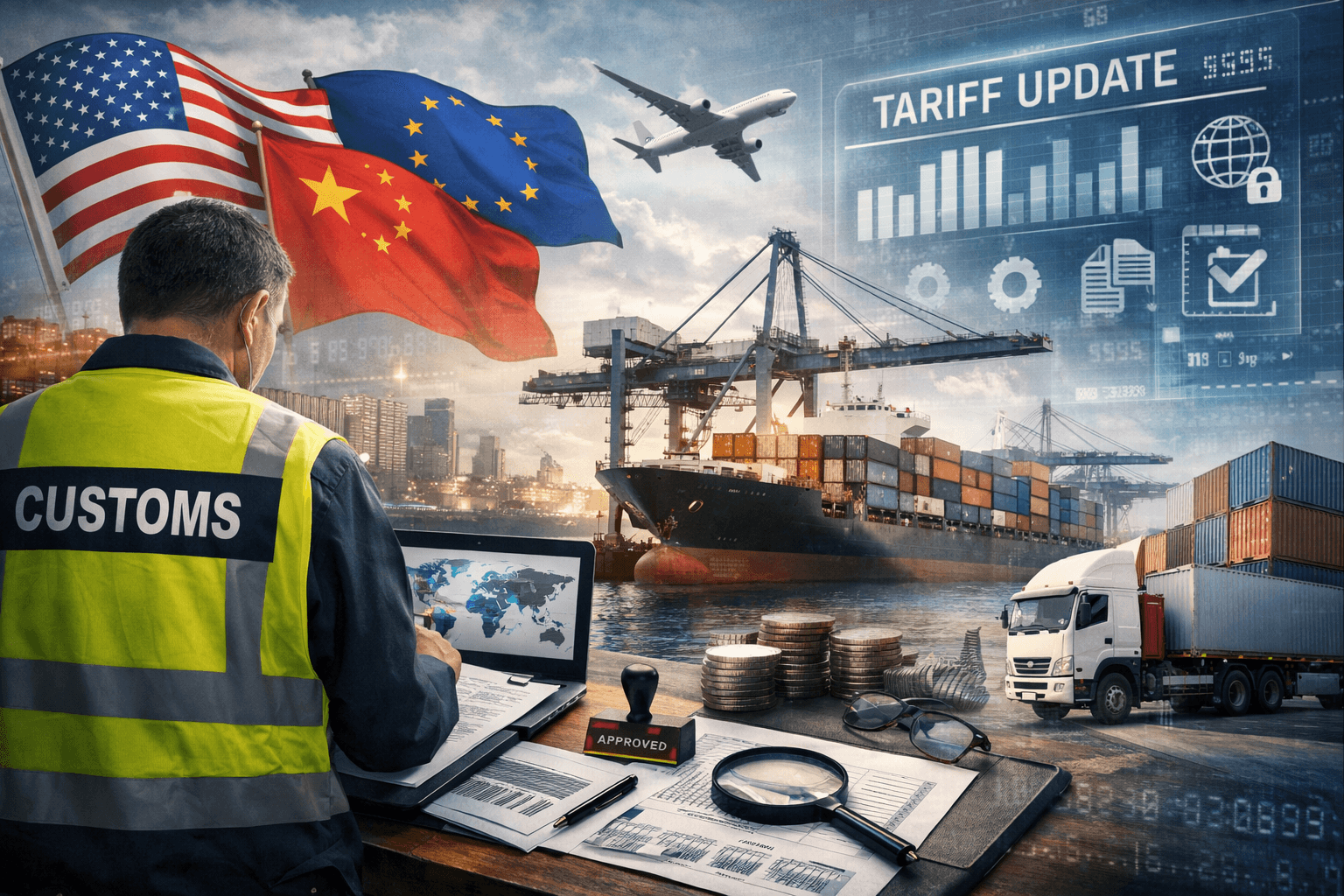 Douane, tarieven, handel, schip, vrachtwagen